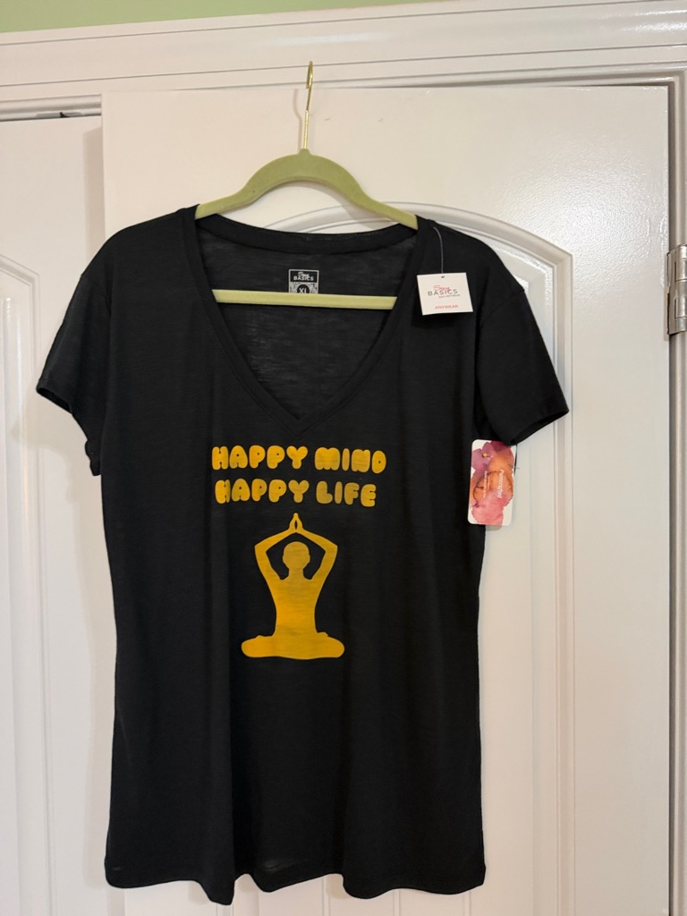 Happy Mind Happy Life Black Short Sleeve V-Neck Tee